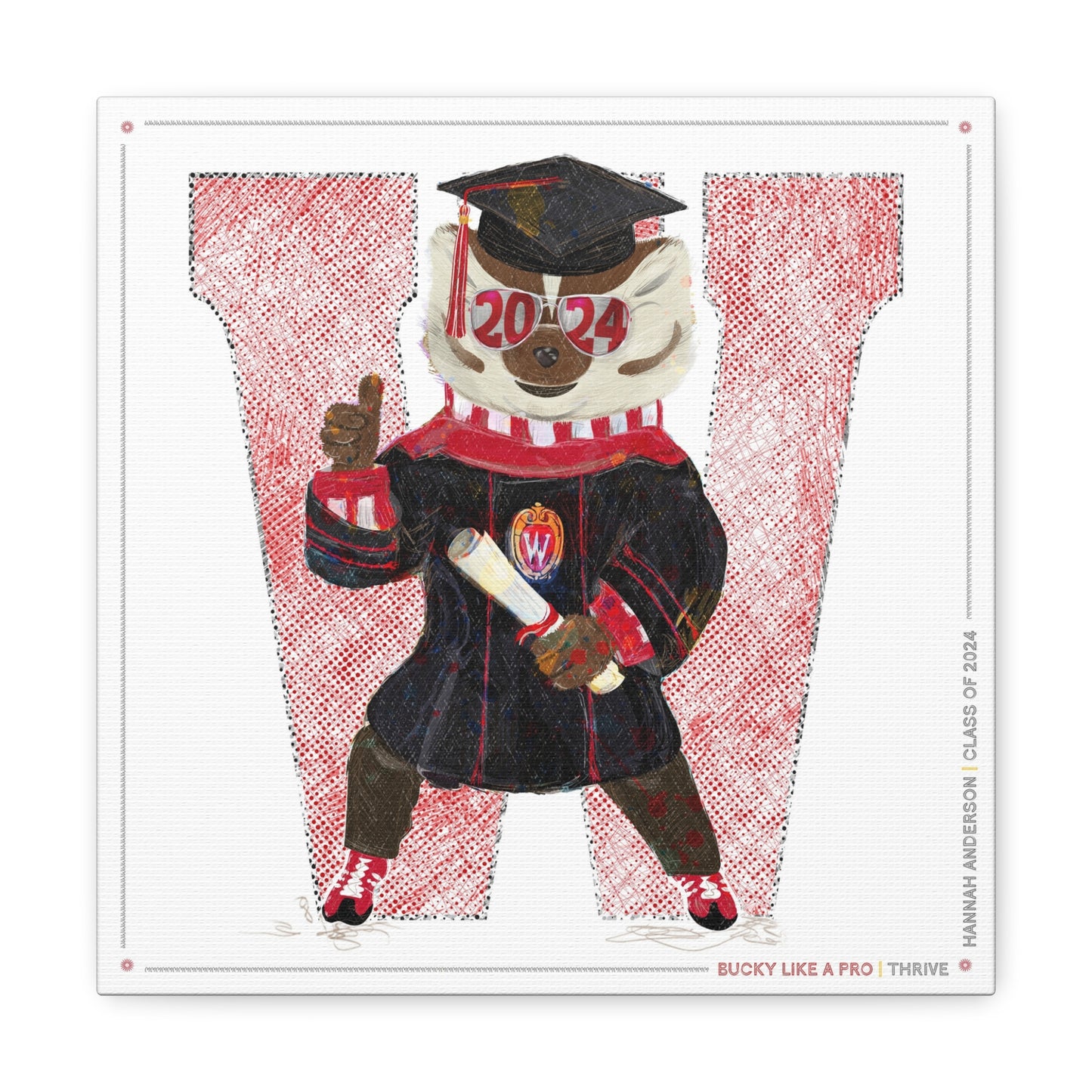 Personalized Bucky W Graduation Canvas Print | Thrive | Wisconsin Graduation Gift | UW Bucky Badger