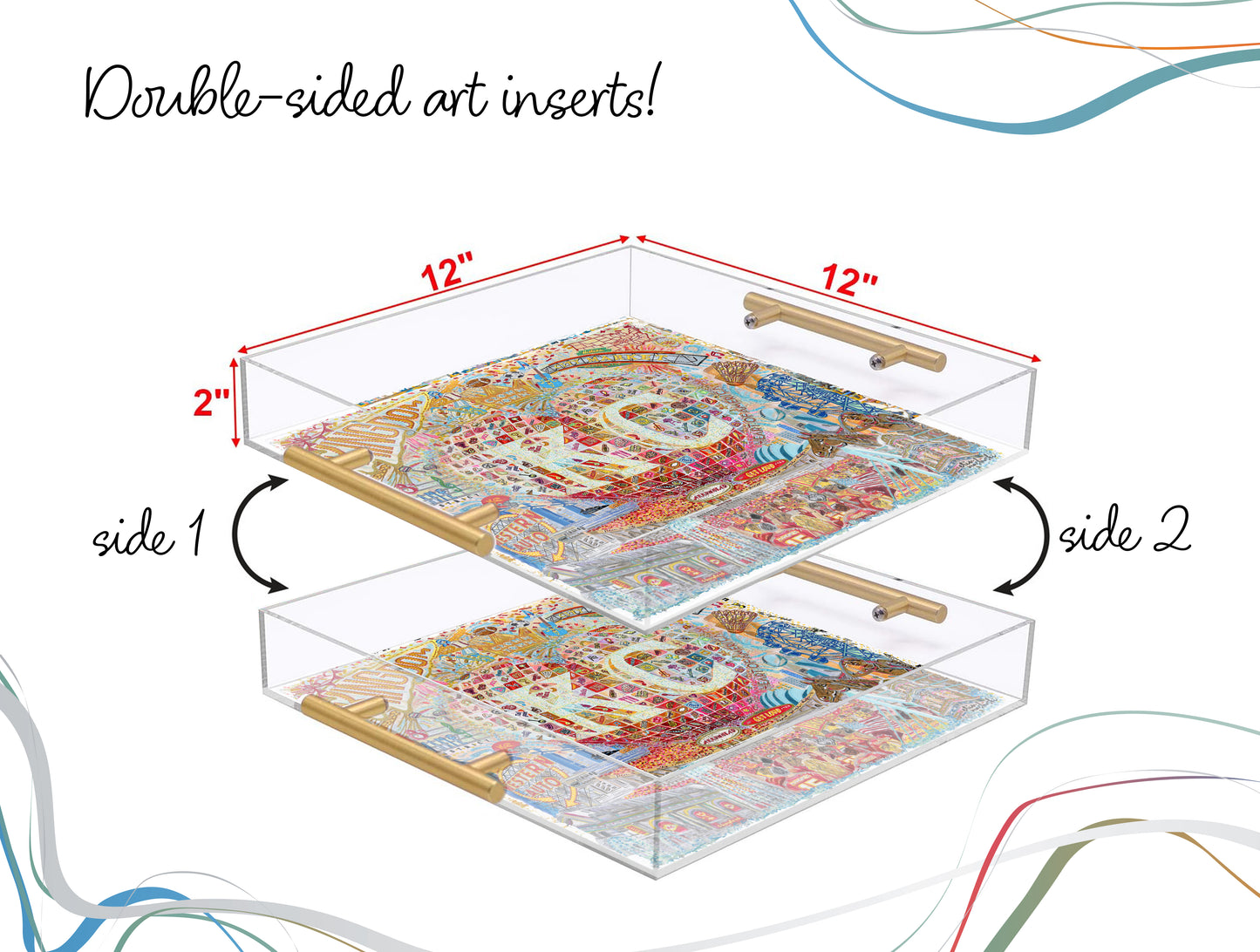 Heart of Kansas City Acrylic Tray | Brushed Gold Handles | Double-Sided Art Print