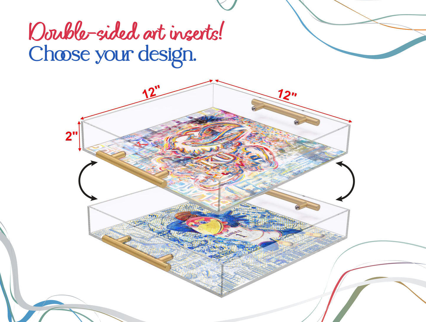 Kansas Jayhawk Acrylic Tray | Brushed Gold Handles | Double-Sided Art Print