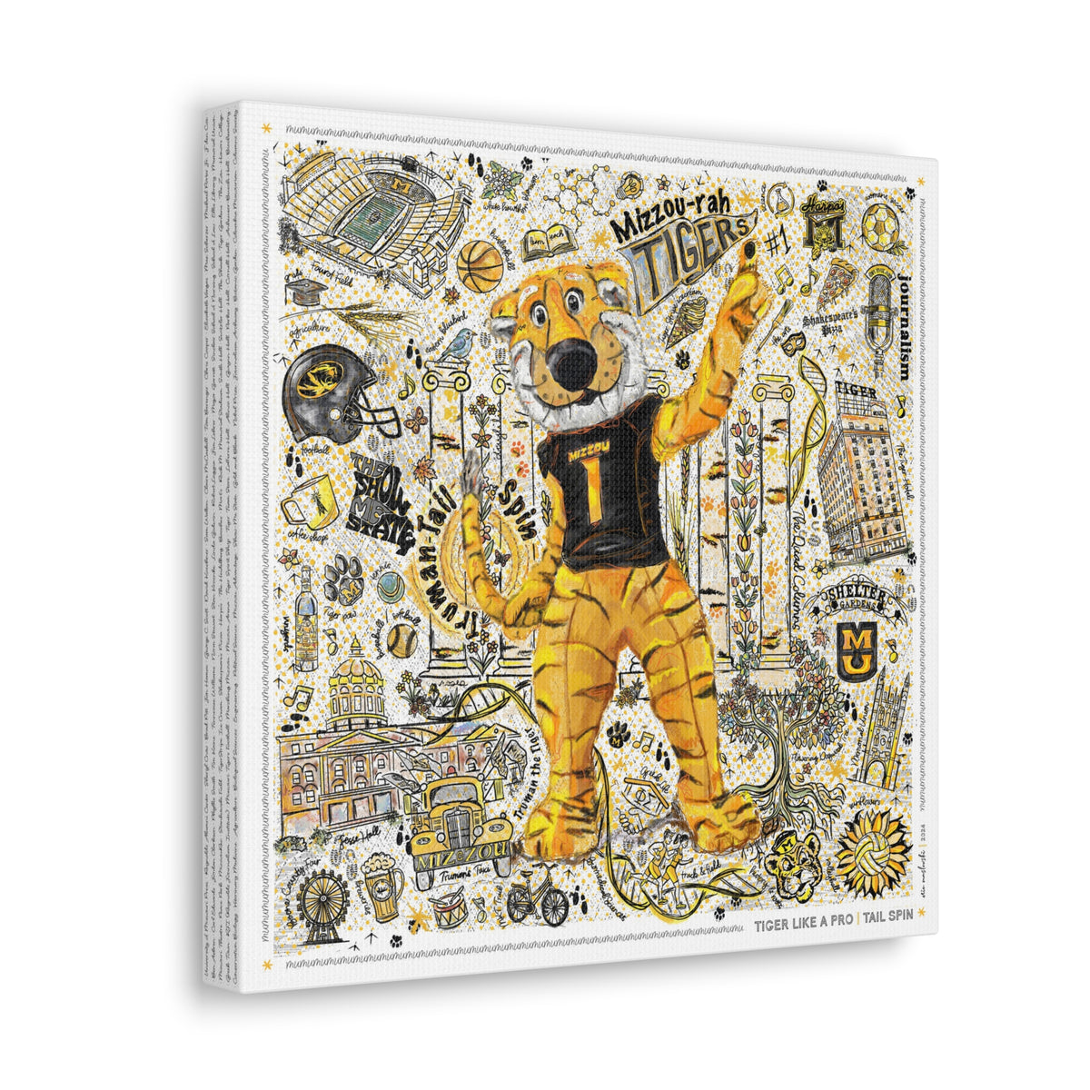 MU Mizzou Truman Tiger Tail Spin Line Art: University of Missouri Canvas Print