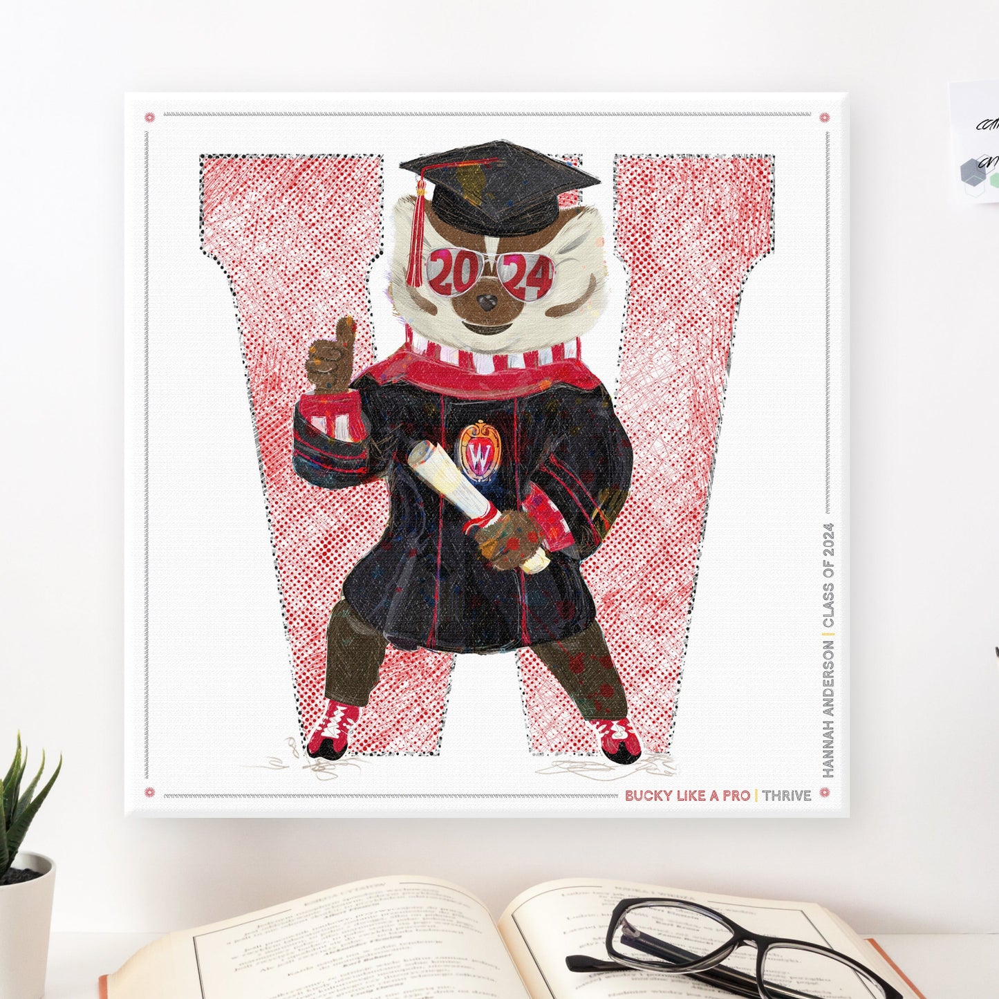 Personalized Bucky W Graduation Canvas Print | Thrive | Wisconsin Graduation Gift | UW Bucky Badger