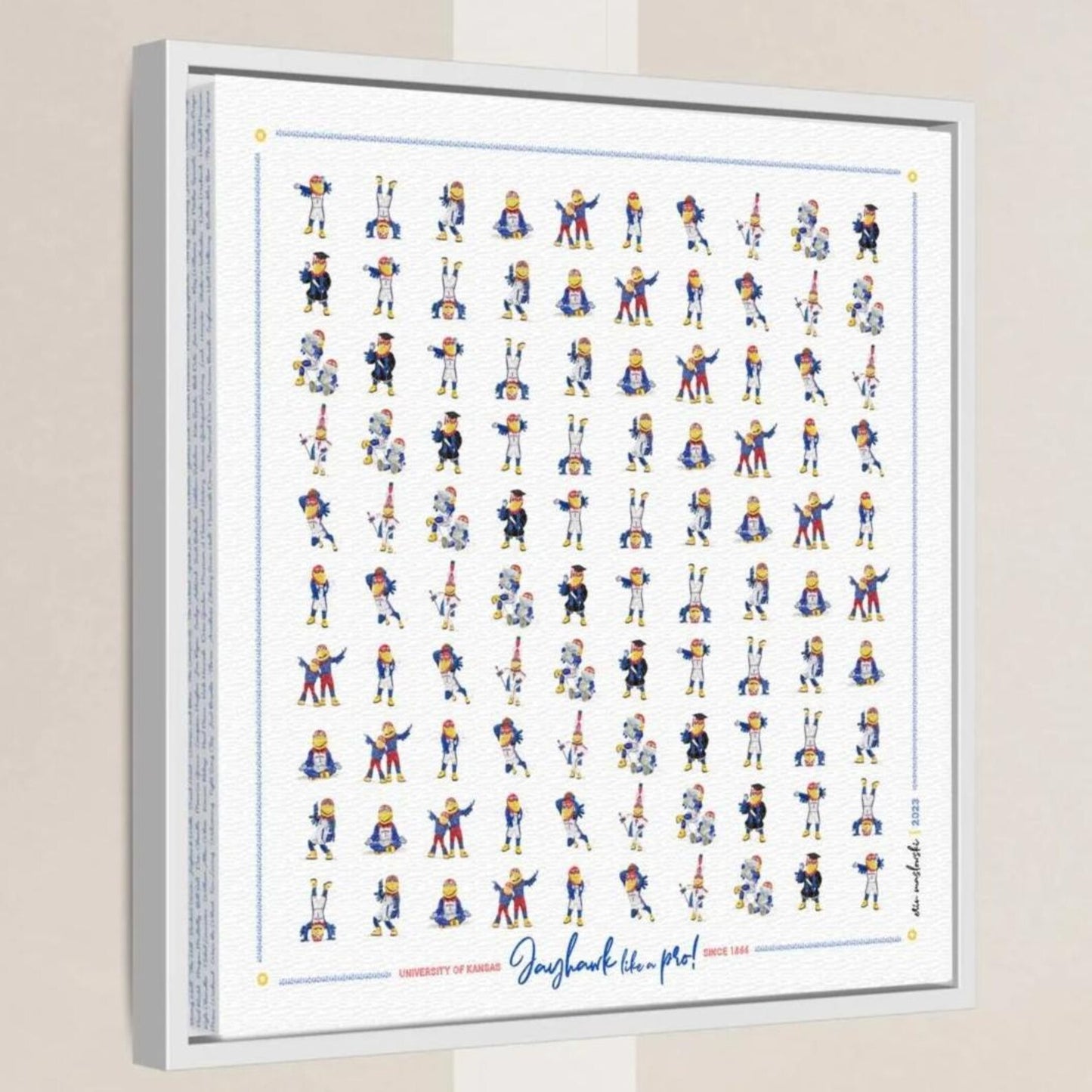 The image is a framed collage of various cartoon-style illustrations of people in different poses and outfits, arranged in a grid-like pattern.