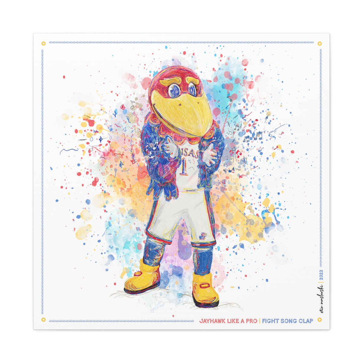 KU Jayhawk Fight Song Clap Art: Kansas University Splatter Paint Canvas Print
