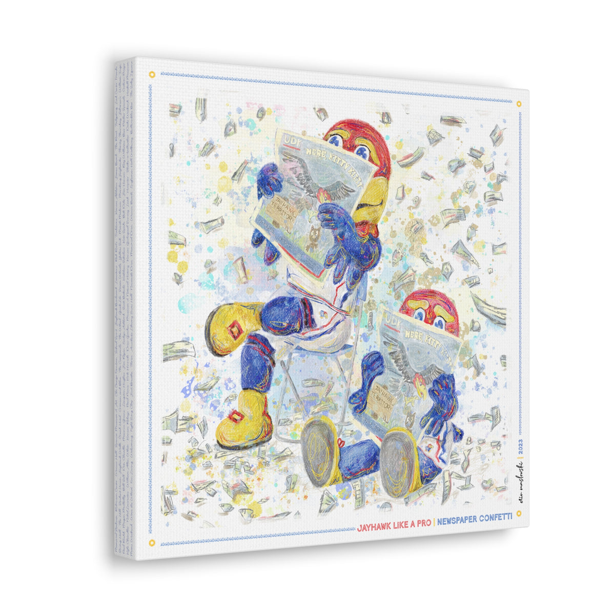 KU Jayhawk Newspaper Confetti Art: Kansas University Canvas Print