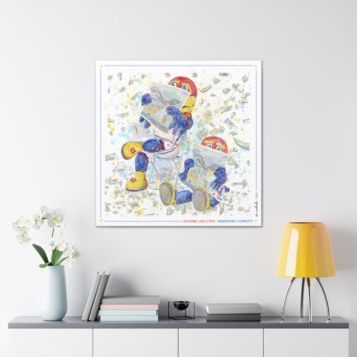 KU Jayhawk Newspaper Confetti Art: Kansas University Canvas Print