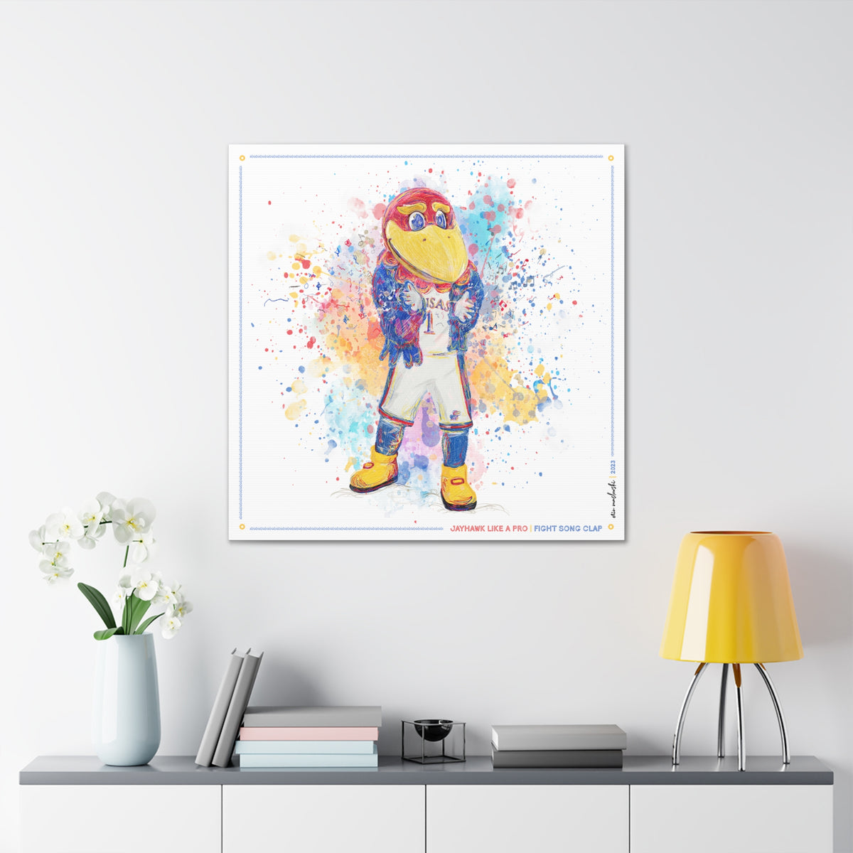 KU Jayhawk Fight Song Clap Art: Kansas University Splatter Paint Canvas Print