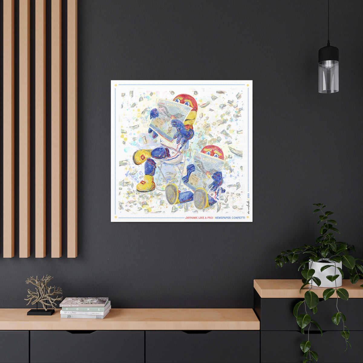 KU Jayhawk Newspaper Confetti Art: Kansas University Canvas Print