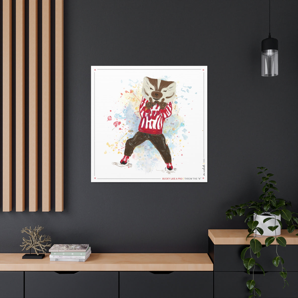 UW Bucky Badger Throw the W Art: University of Wisconsin Canvas Print