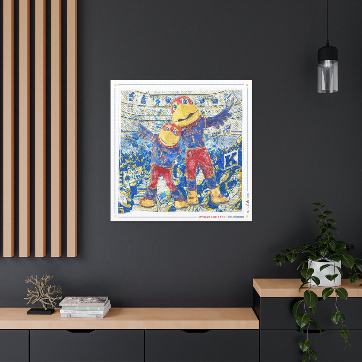 KU Jayhawk Welcoming Art: University of Kansas Big Jay and Baby Jay Sketches Canvas Print