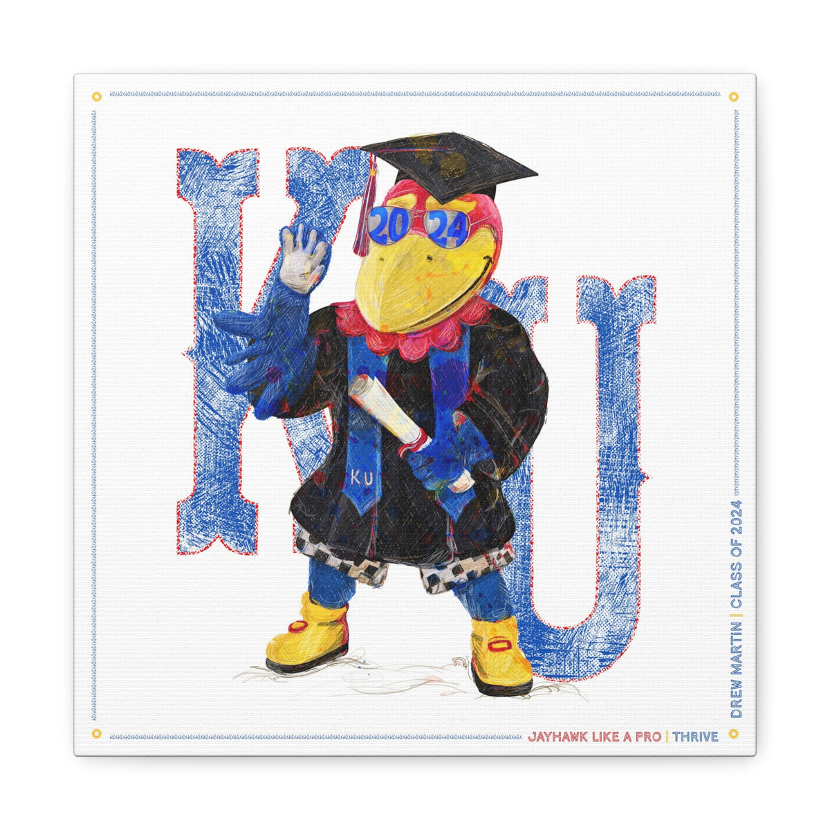 KU Personalized Jayhawk Wall Art: Graduation Canvas Print