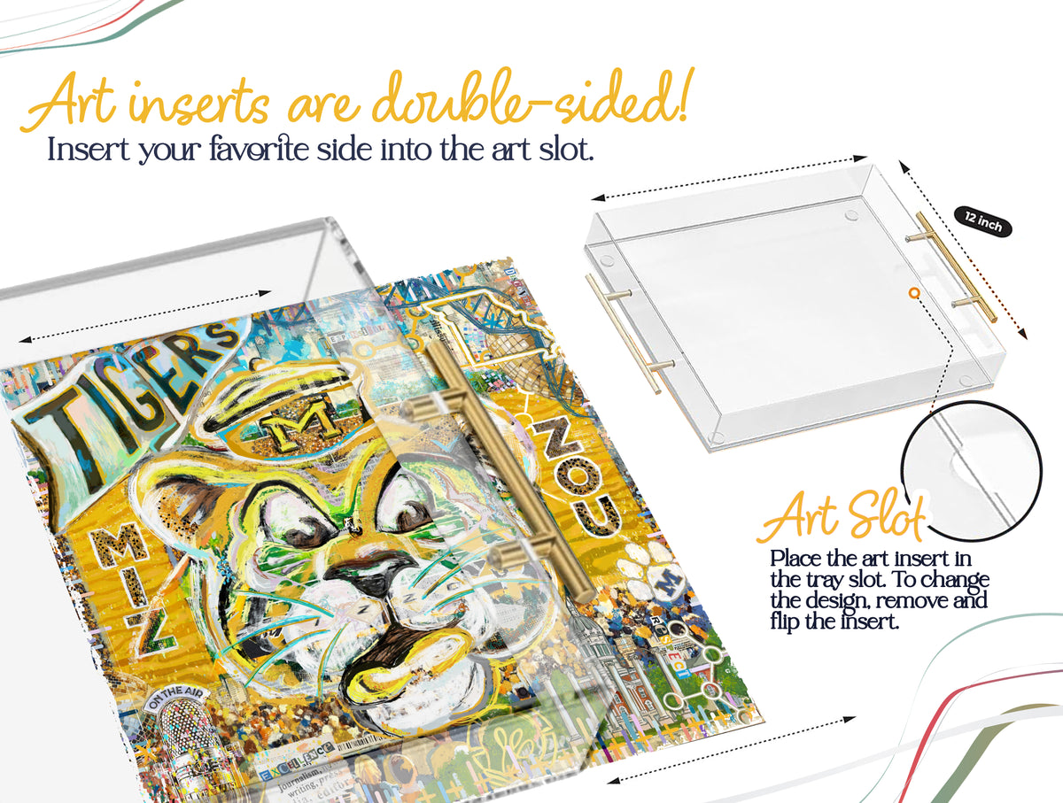 Missouri Tiger Clear Acrylic Tray | Double-Sided Art Insert
