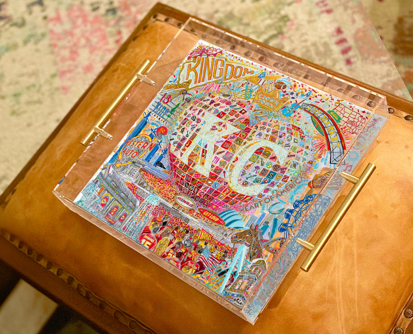 Heart of Kansas City Acrylic Tray | Brushed Gold Handles | Double-Sided Art Print