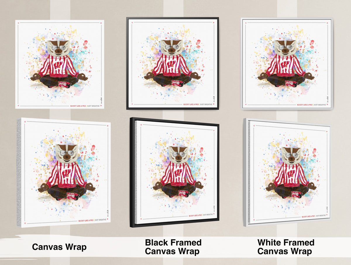 UW Bucky Badger Just Breathe Art: Wisconsin Splatter Paint Canvas Print