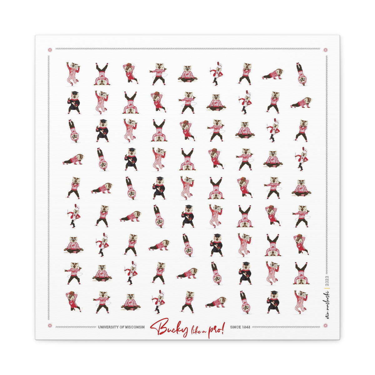 Bucky Badger Pattern Art: Wisconsin Mascot Moves Canvas Print