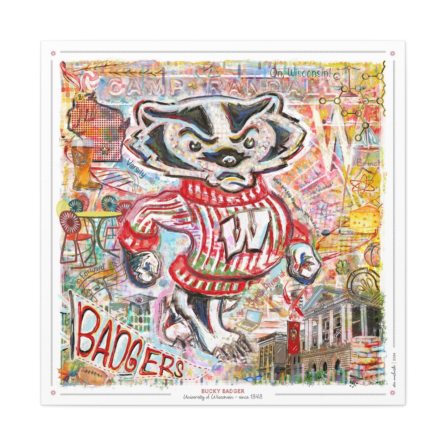 Bucky Badger Canvas Print: Wisconsin University Art - Camp Randall Stadium