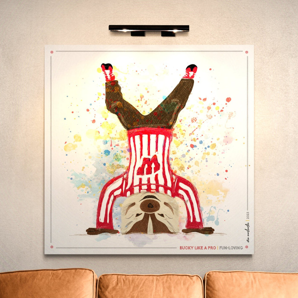 UW Bucky Badger Headstand Art: Wisconsin Fun Loving Canvas Print