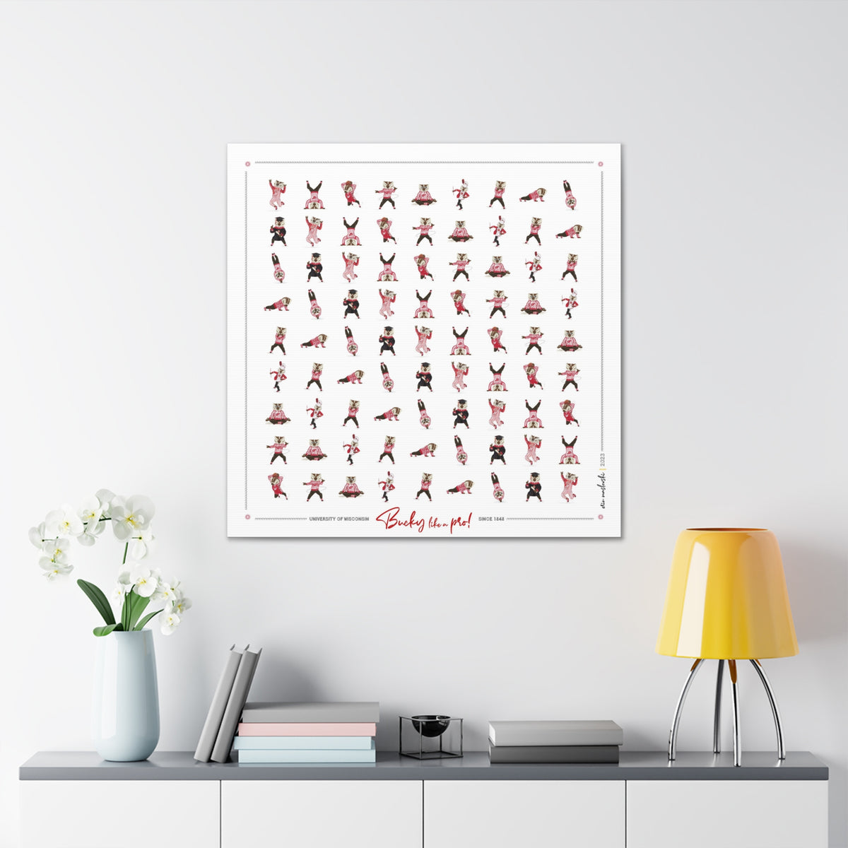 Bucky Badger Pattern Art: Wisconsin Mascot Moves Canvas Print
