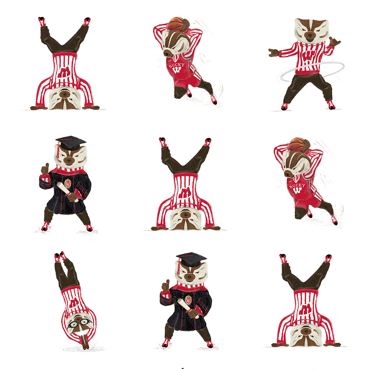 Bucky Badger Pattern Art: Wisconsin Mascot Moves Canvas Print