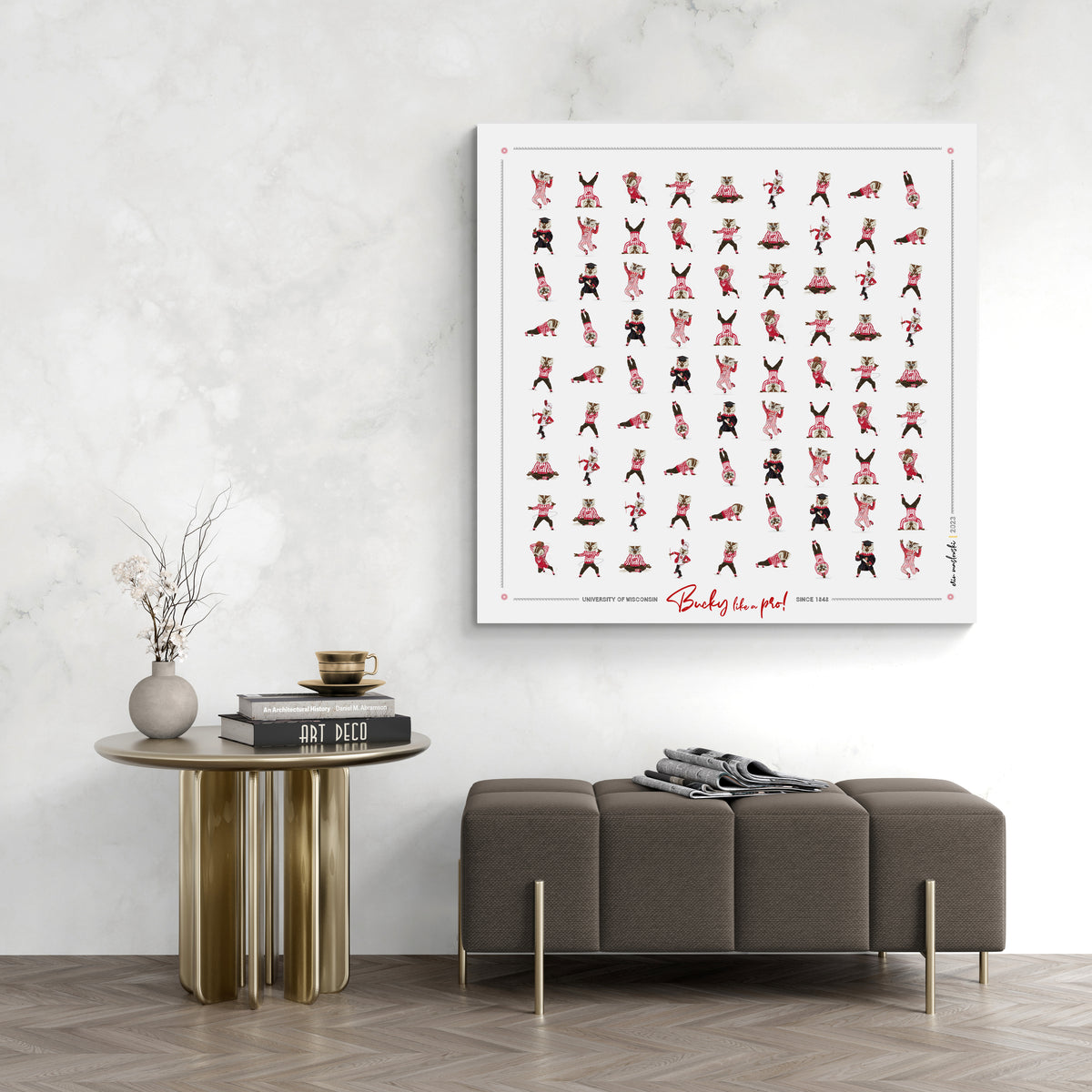 Bucky Badger Pattern Art: Wisconsin Mascot Moves Canvas Print