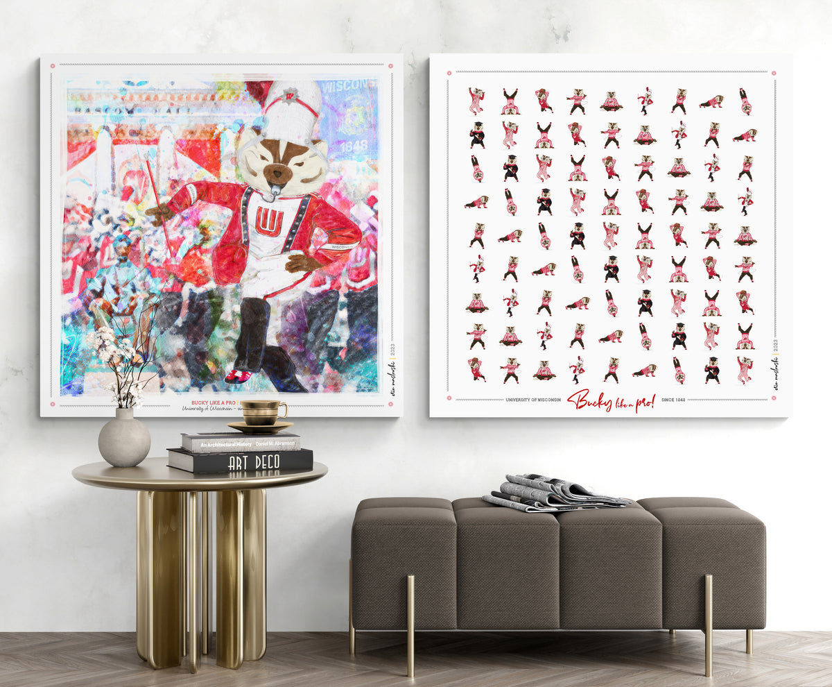 Bucky Badger Pattern Art: Wisconsin Mascot Moves Canvas Print