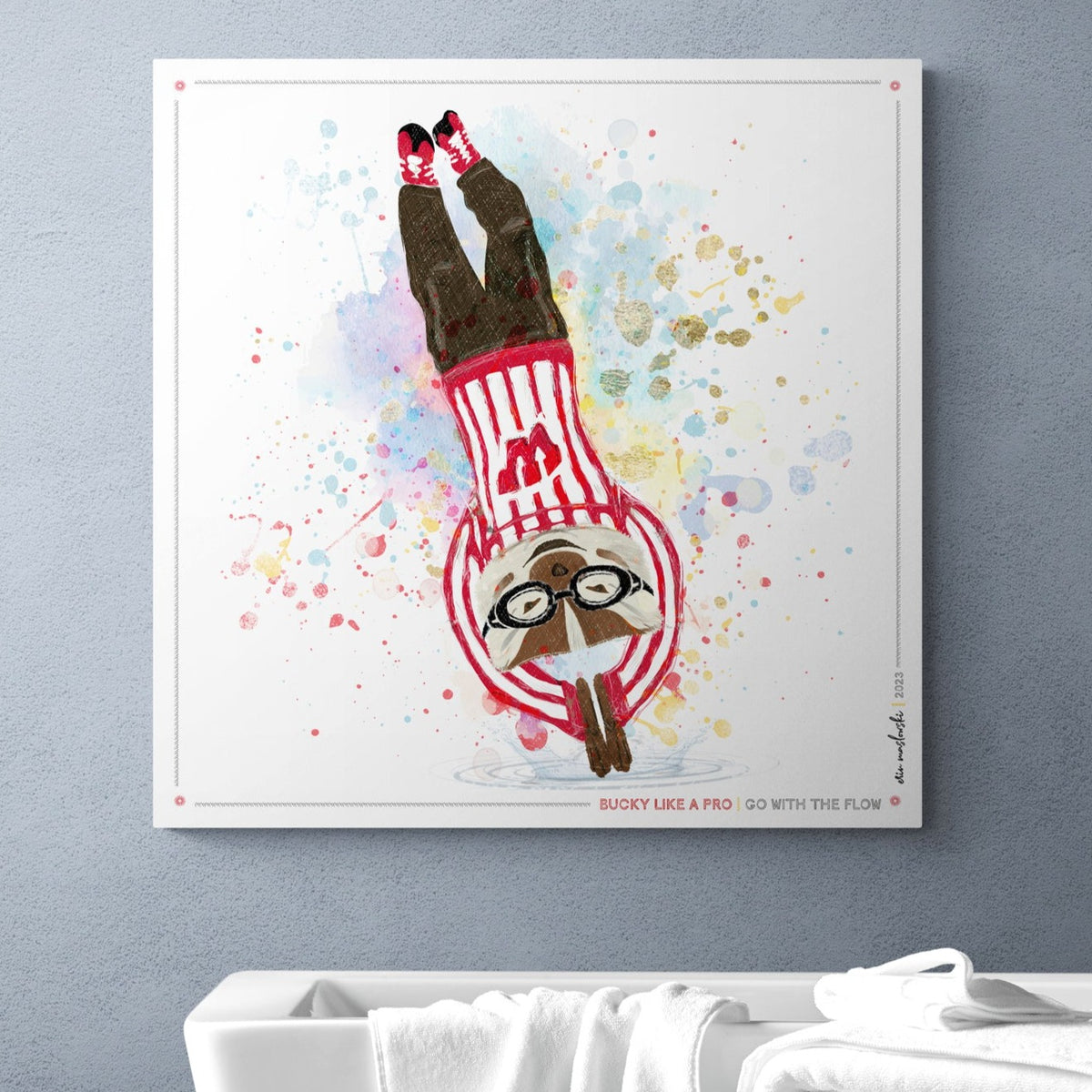 UW Bucky Badger Go with the Flow Art: Wisconsin Diving Canvas Print