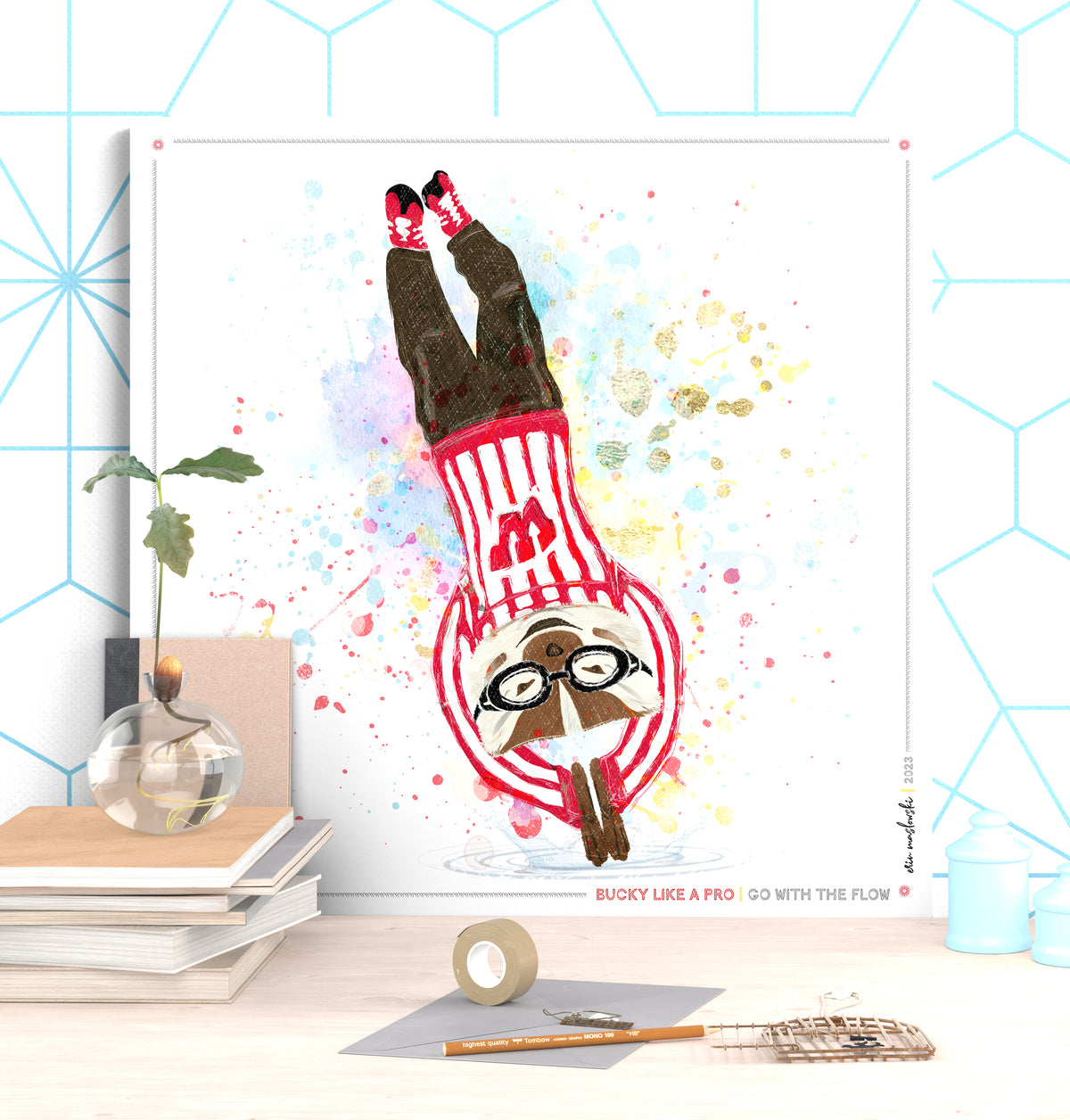 UW Bucky Badger Go with the Flow Art: Wisconsin Diving Canvas Print