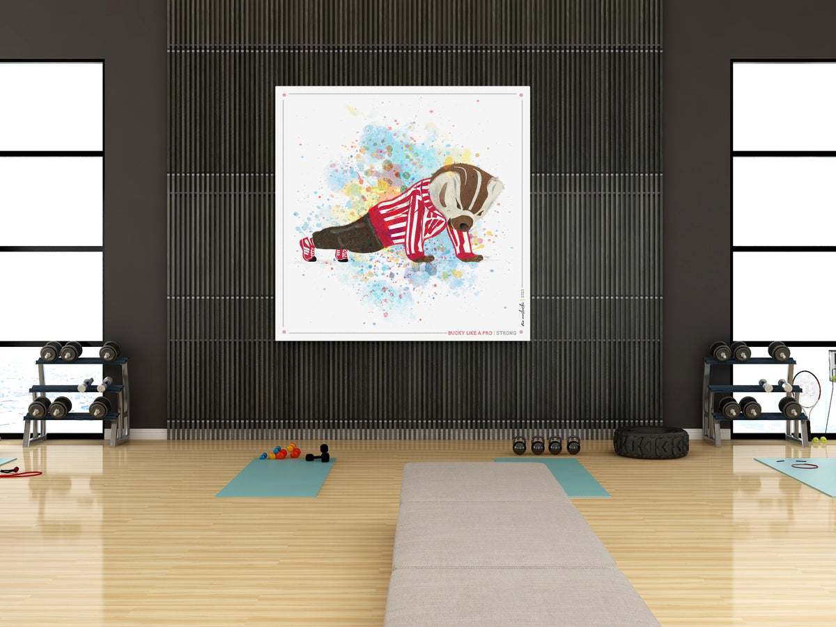 UW Bucky Badger Push-Ups Art: University of Wisconsin Strong Splatter Canvas Print