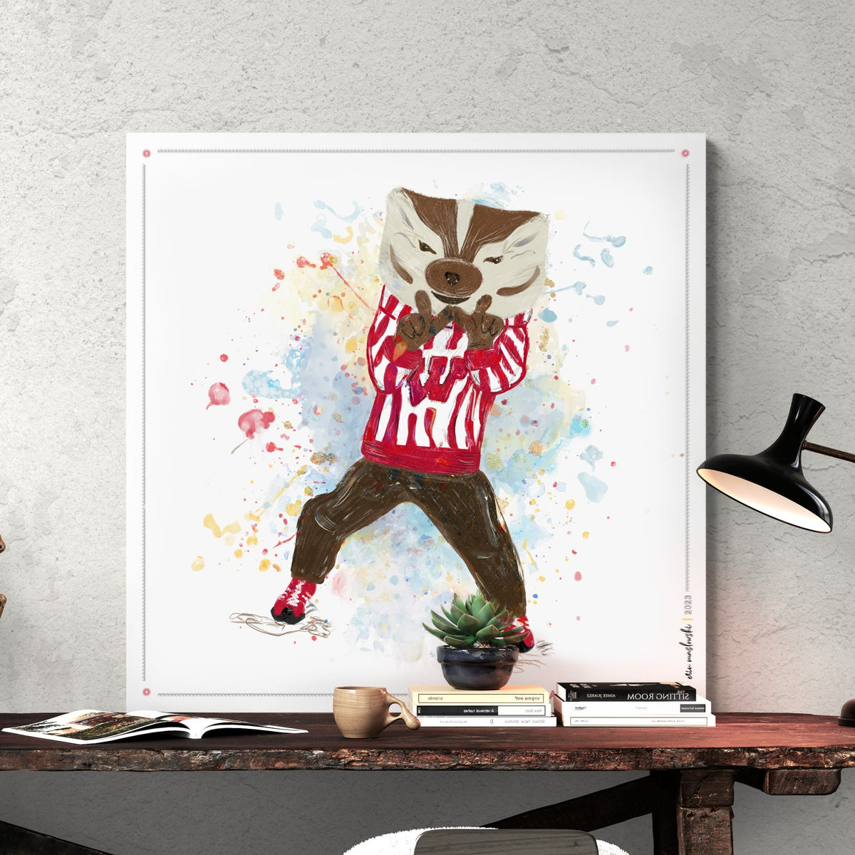 UW Bucky Badger Throw the W Art: University of Wisconsin Canvas Print