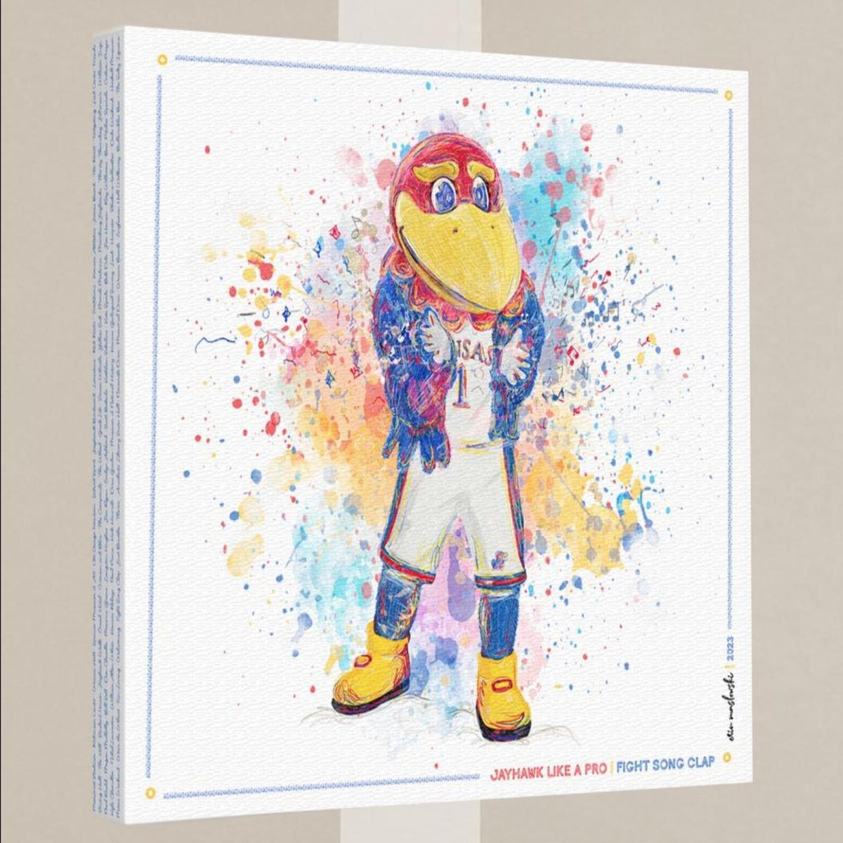 A colorful and vibrant illustration of a bird mascot, likely representing a sports team or organization, wearing a uniform and standing in a dynamic pose.