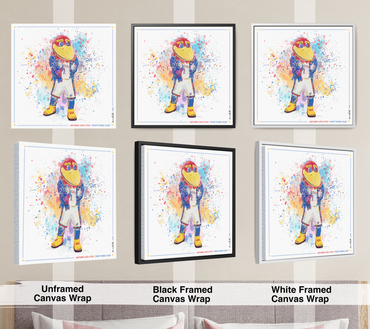 KU Jayhawk Fight Song Clap Art: Kansas University Splatter Paint Canvas Print