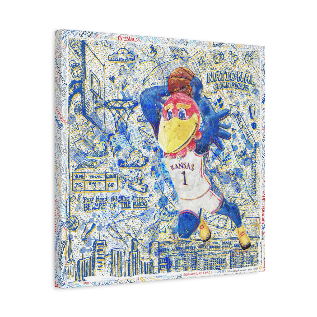 KU Jayhawk Hoopster Art: University of Kansas Basketball Sketches Canvas Print