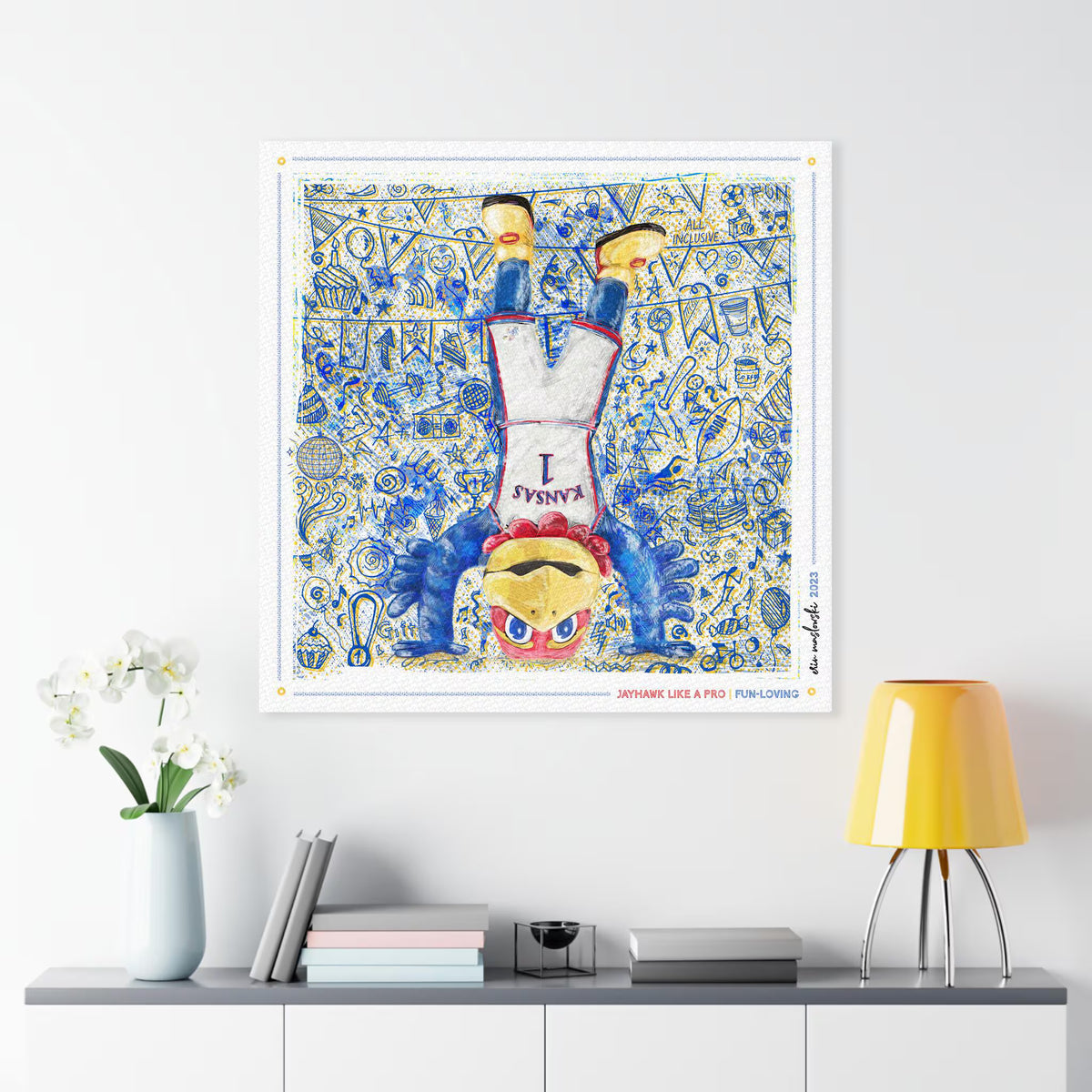 KU Jayhawk Fun-Loving Art: University of Kansas Handstand Sketches Canvas Print