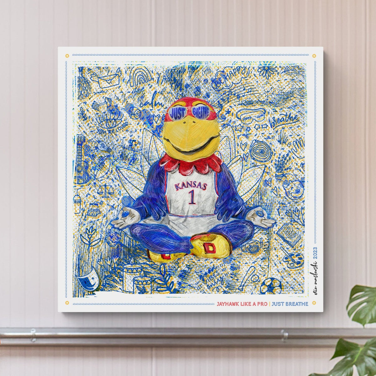 KU Jayhawk Just Breathe Art: University of Kansas Sketches Canvas Print