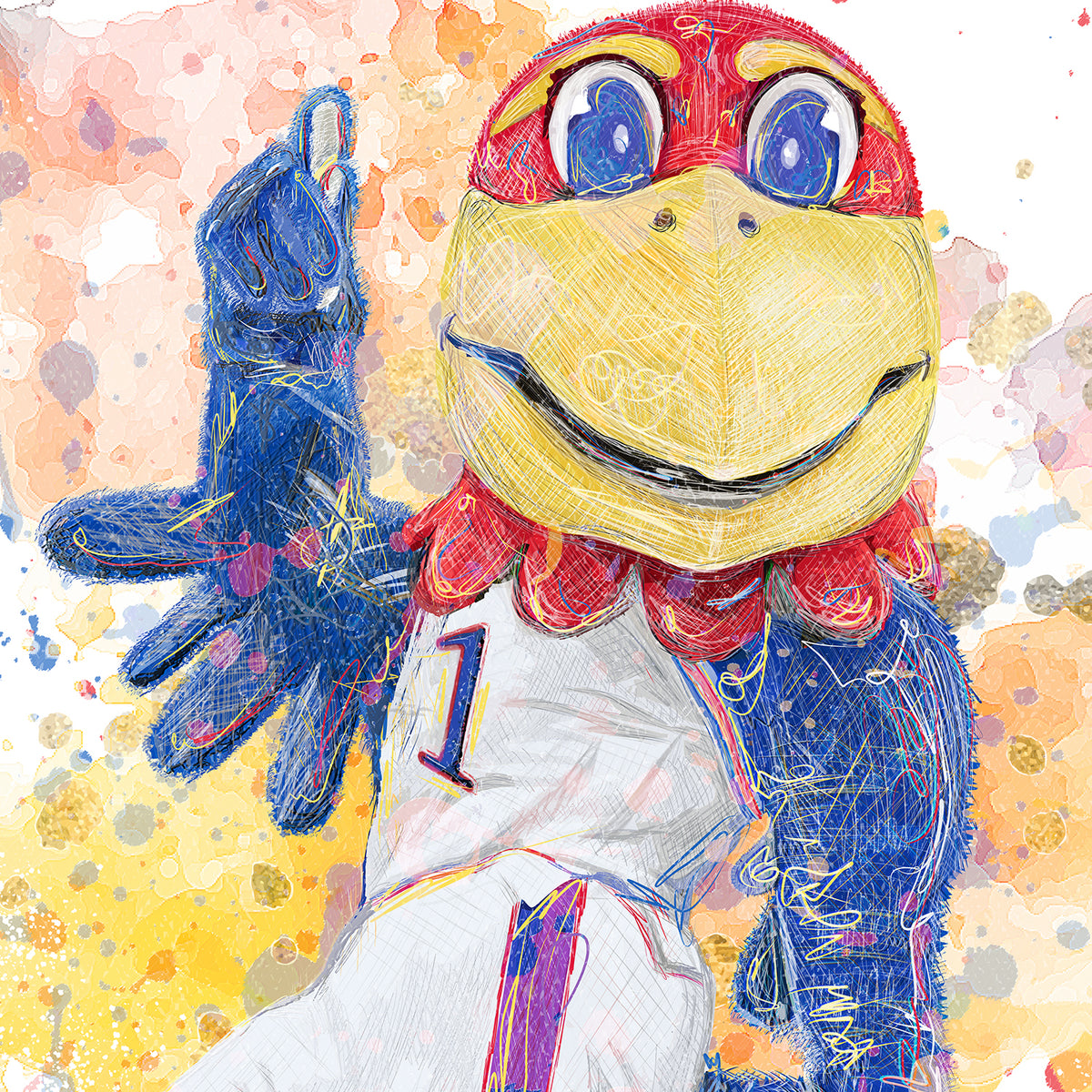 KU Jayhawk Shake-a-Tailfeather Art: University of Kansas Dance Splatter Canvas Print