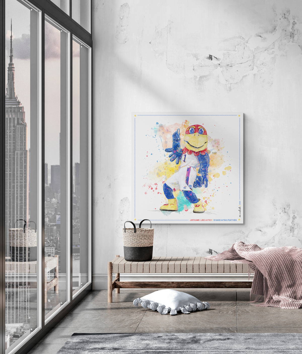 KU Jayhawk Shake-a-Tailfeather Art: University of Kansas Dance Splatter Canvas Print