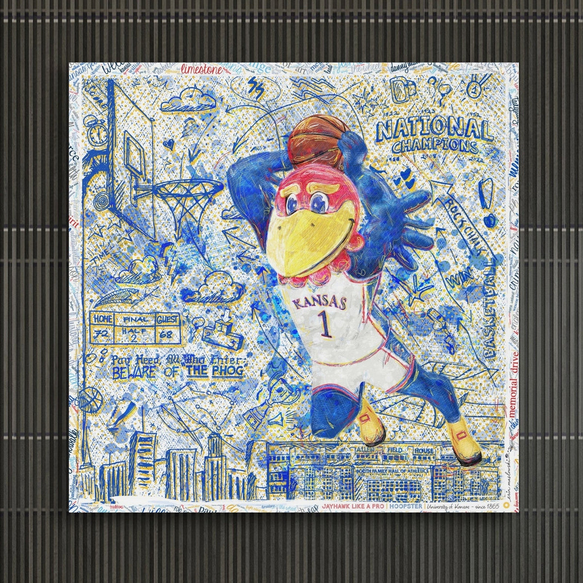 KU Jayhawk Hoopster Art: University of Kansas Basketball Sketches Canvas Print