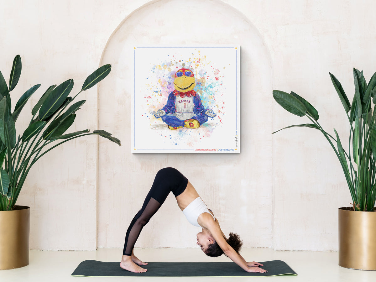 KU Jayhawk Just Breathe Art: University of Kansas Splatter Paint Canvas Print