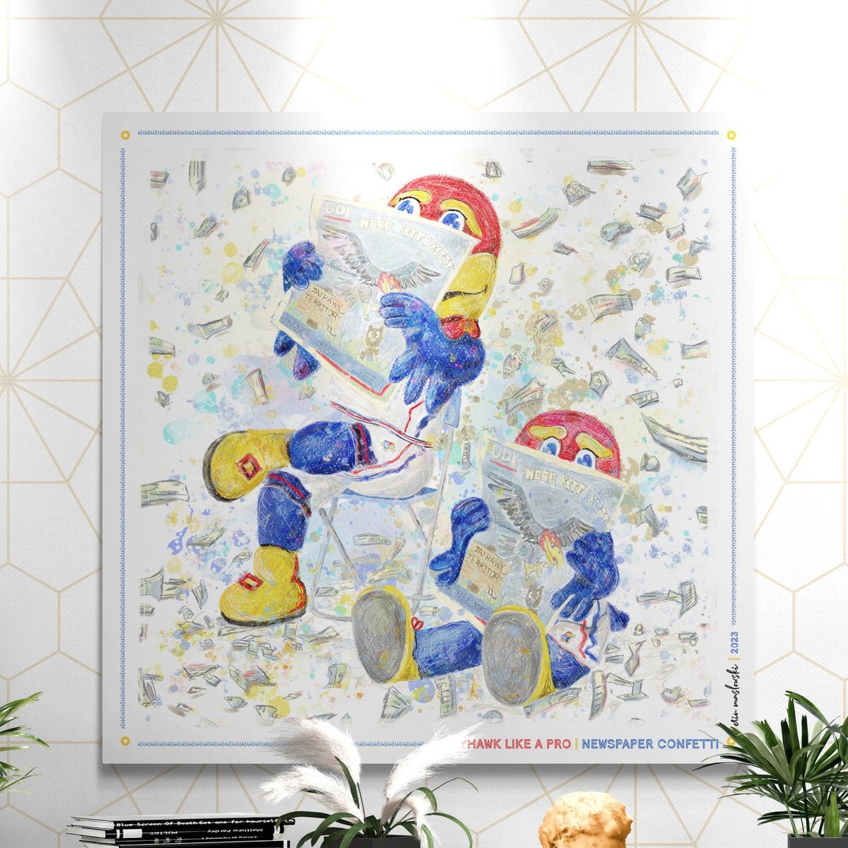 KU Jayhawk Newspaper Confetti Art: Kansas University Canvas Print