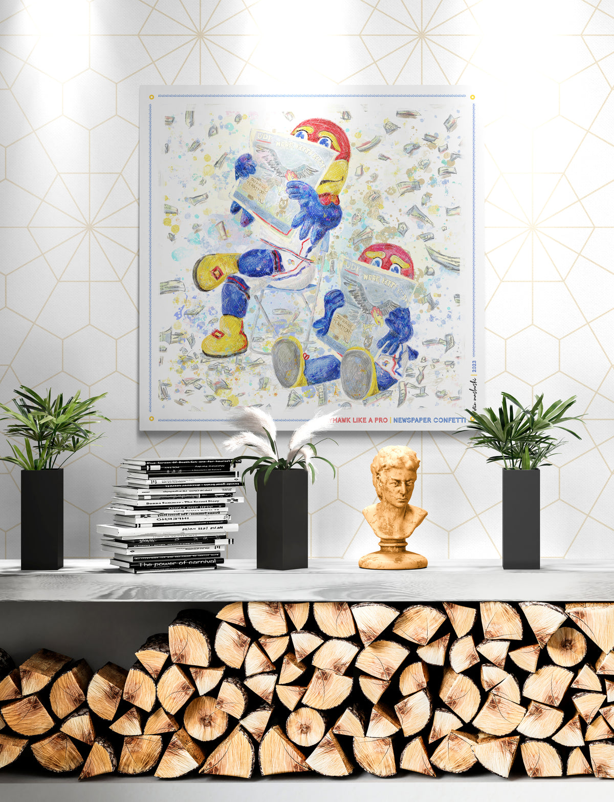 KU Jayhawk Newspaper Confetti Art: Kansas University Canvas Print