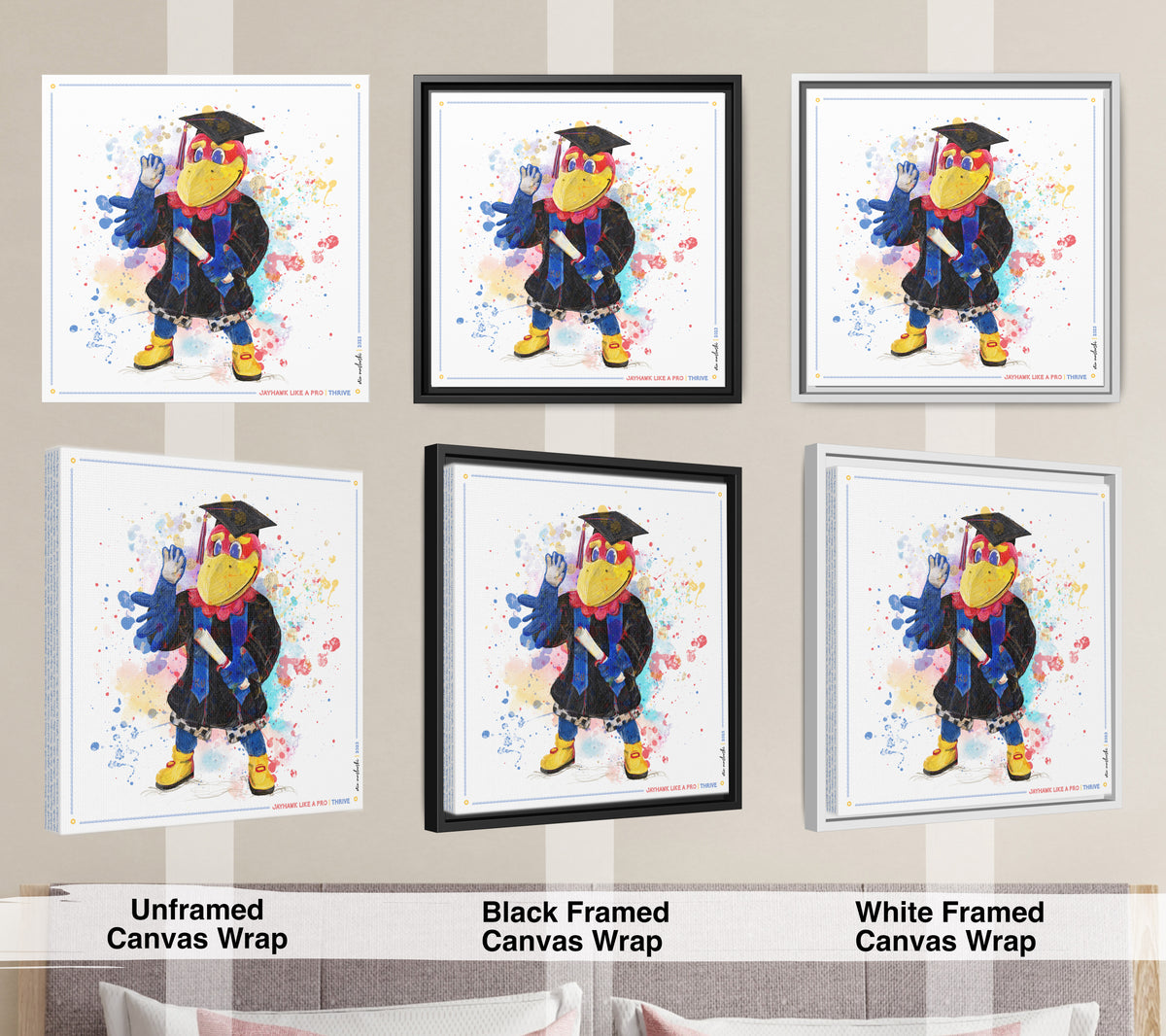 KU Jayhawk Thrive Art: University of Kansas Graduation Splatter Paint Canvas Print