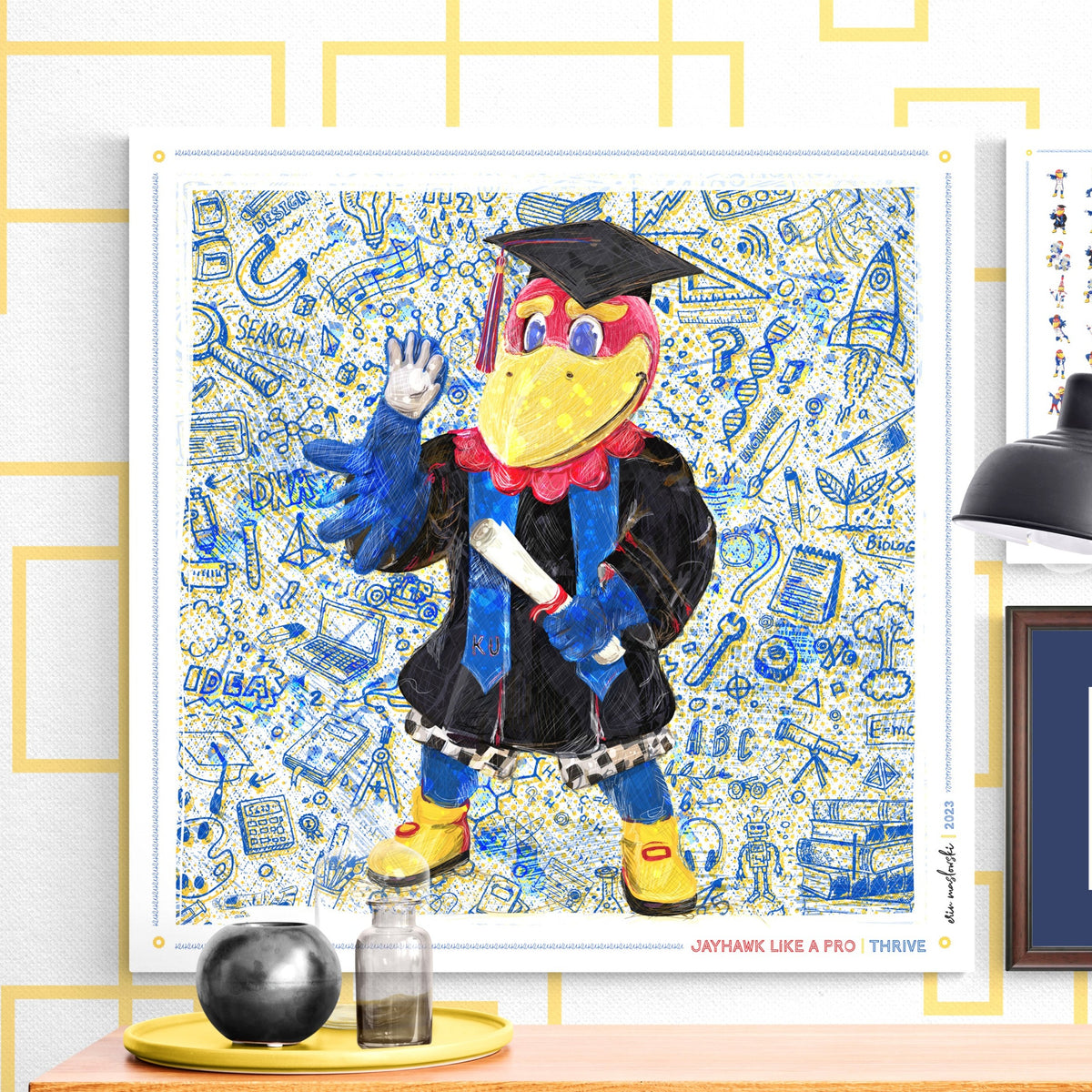 KU Jayhawk Thrive Art: University of Kansas Graduation Sketches Canvas Print