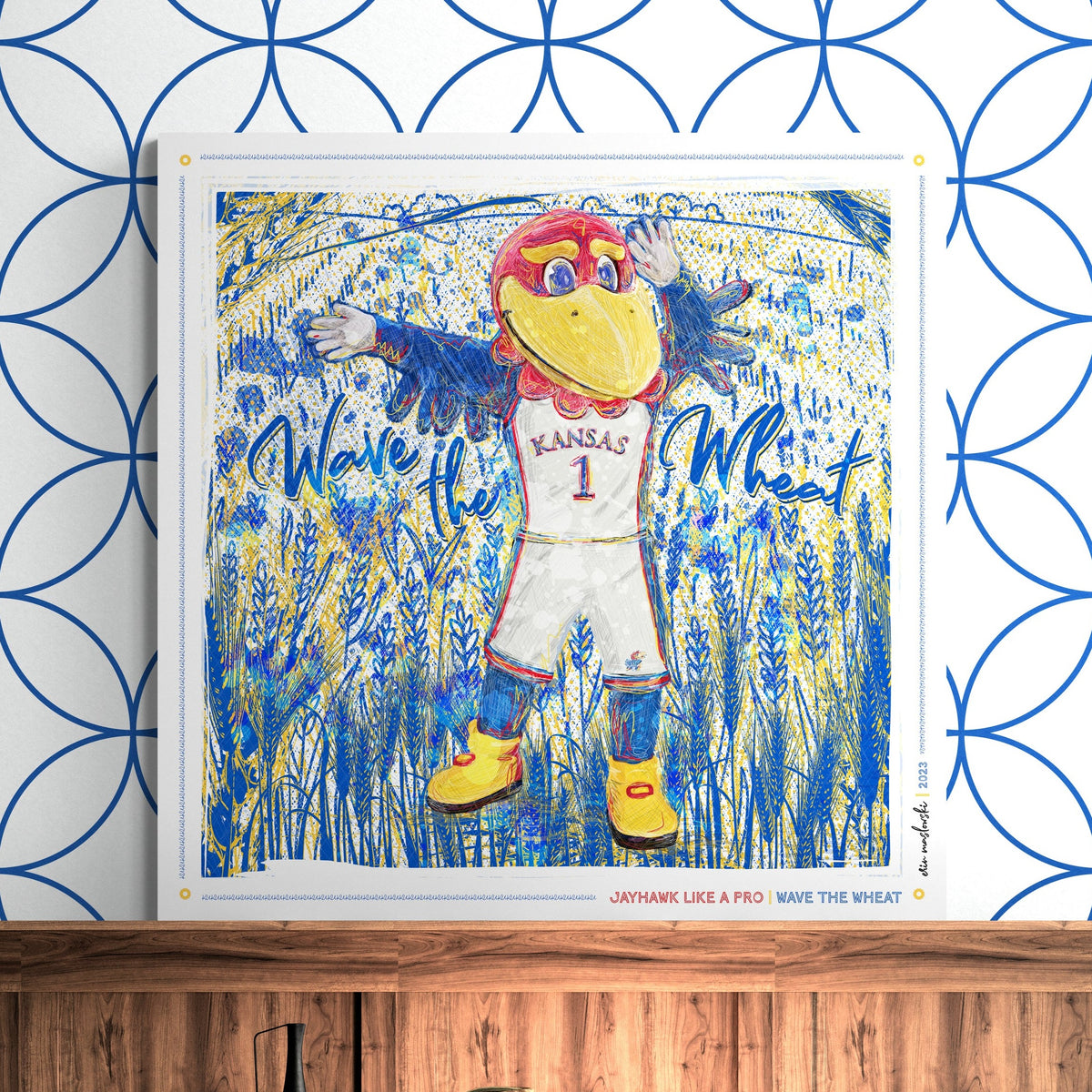 KU Jayhawk Wave the Wheat Art: University of Kansas Sketches Canvas Print