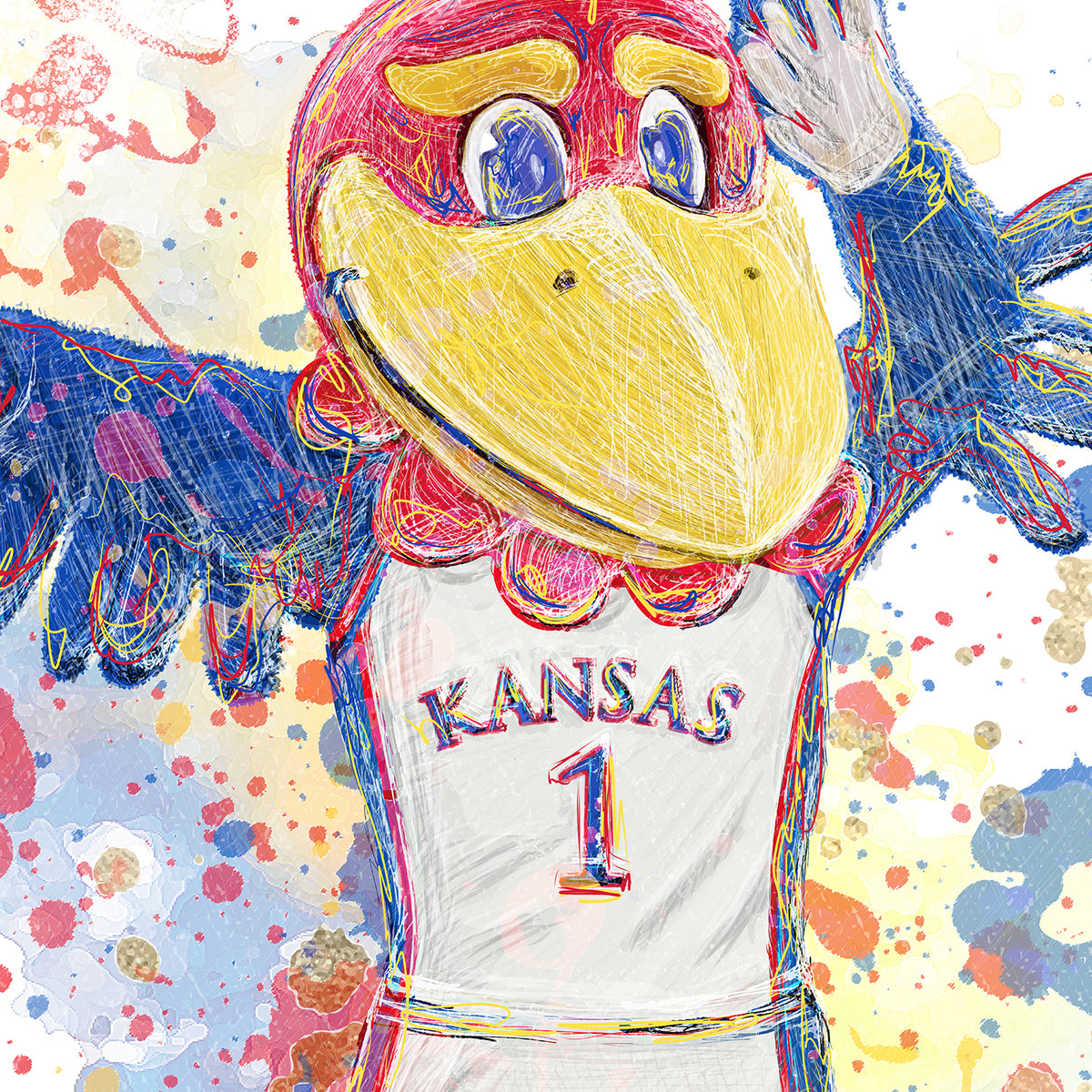 KU Jayhawk Wave the Wheat Art: University of Kansas Splatter Paint Canvas Print