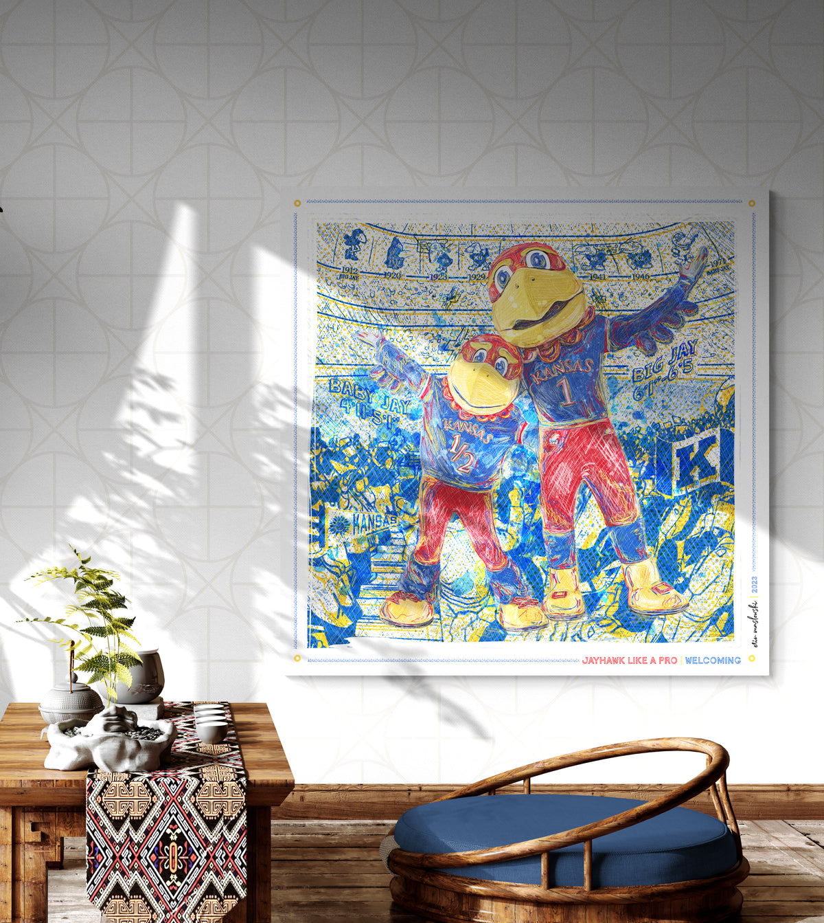 KU Jayhawk Welcoming Art: University of Kansas Big Jay and Baby Jay Sketches Canvas Print