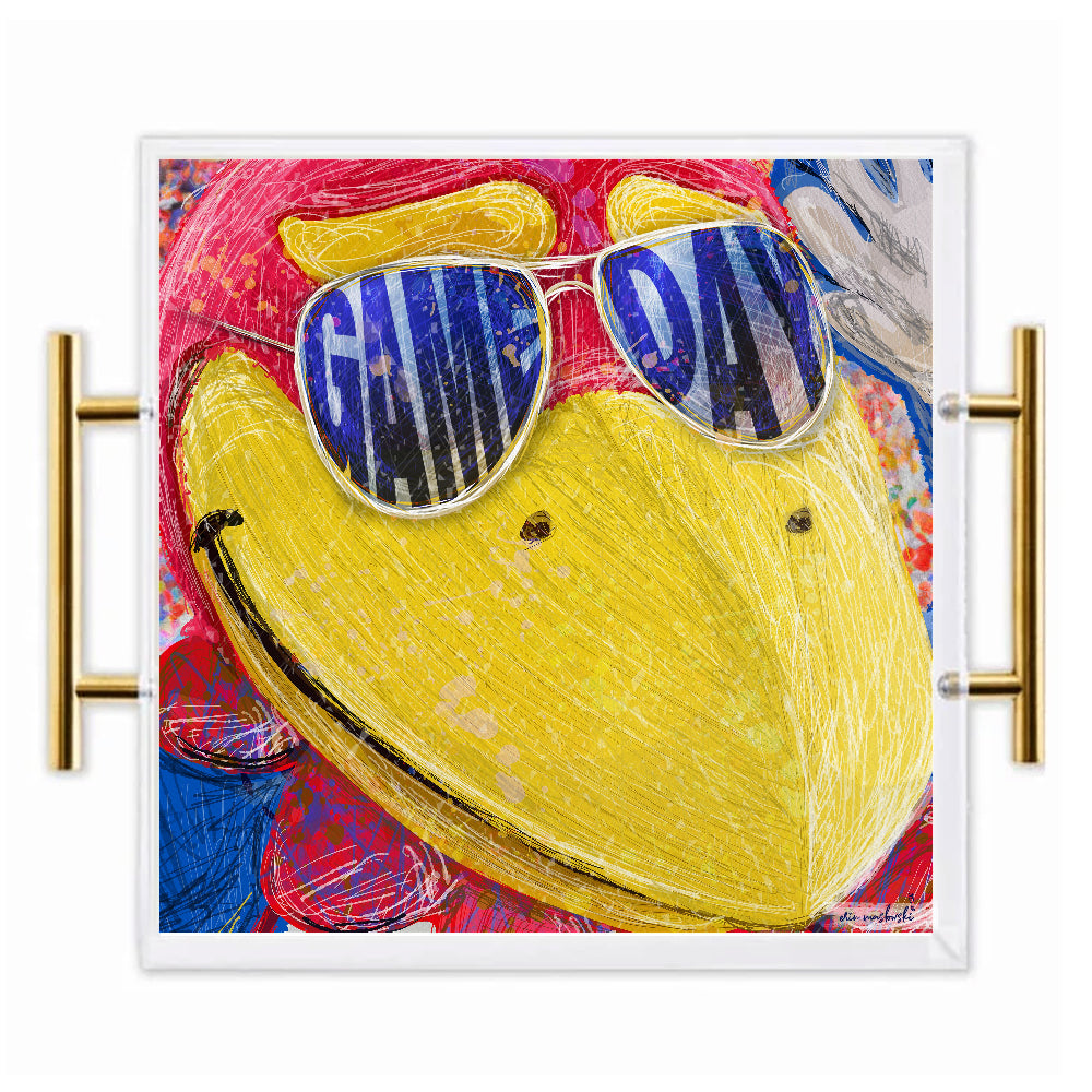 Kansas Jayhawk Acrylic Tray | Brushed Gold Handles | Double-Sided Art Print