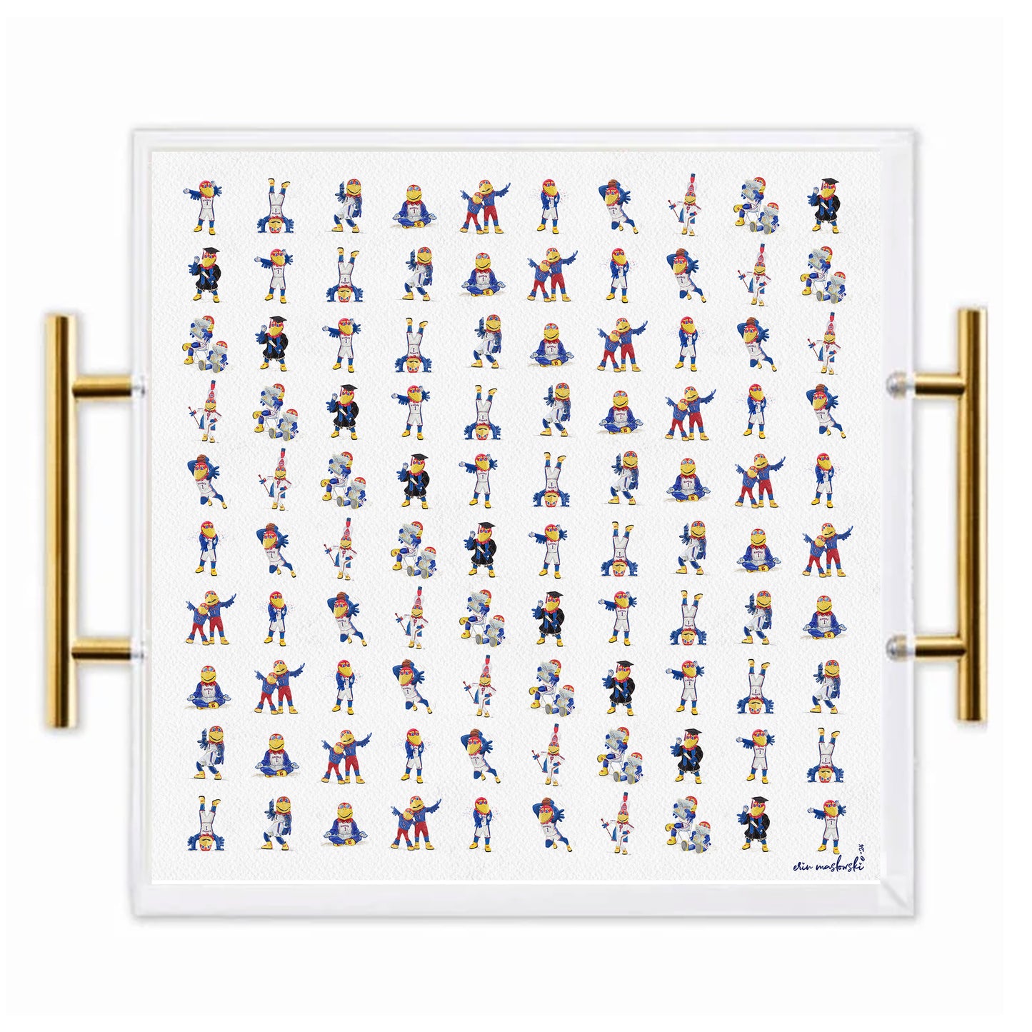 Kansas Jayhawk Acrylic Tray | Brushed Gold Handles | Double-Sided Art Print