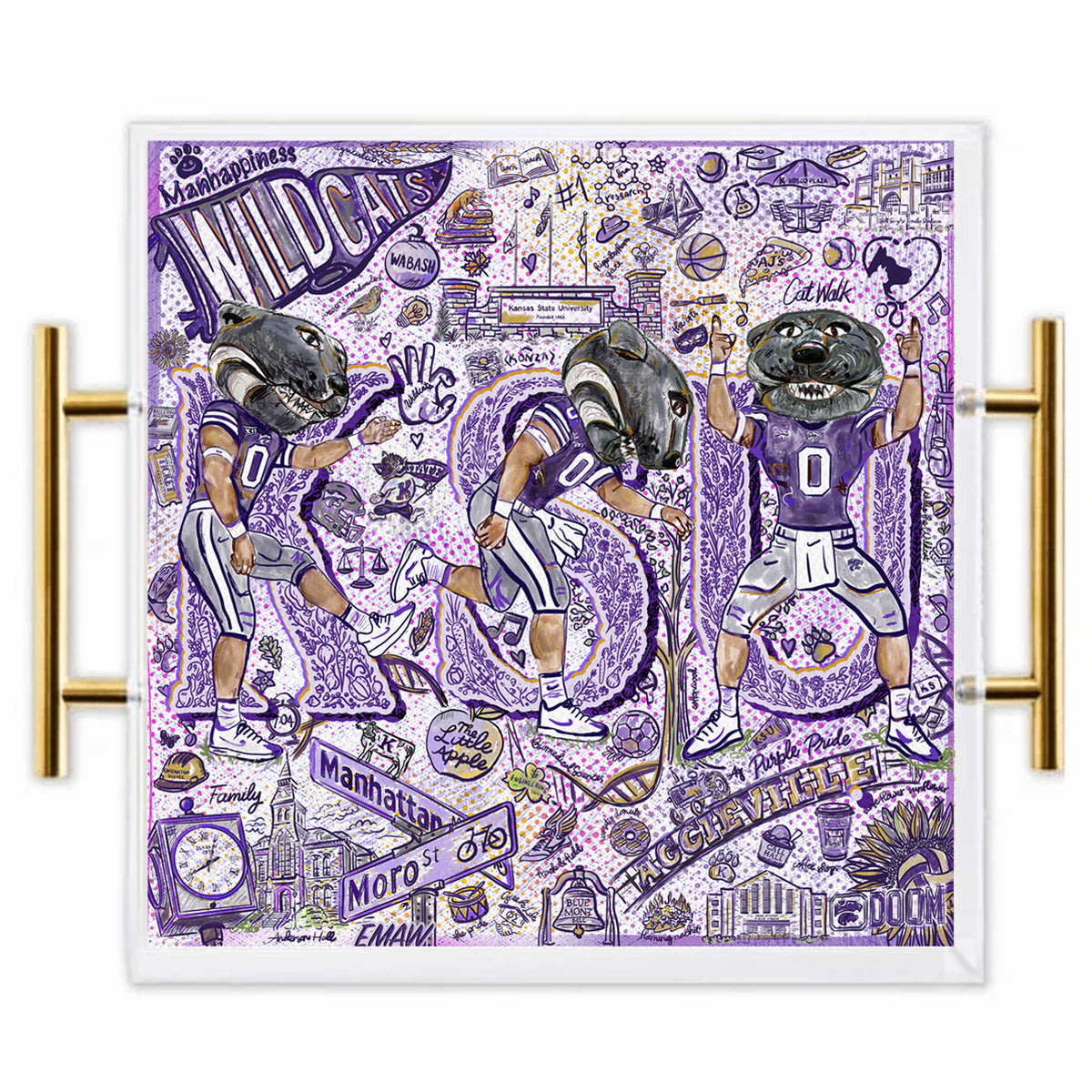 Kansas State Willie the Wildcat Acrylic Tray | Double-Sided Art Insert