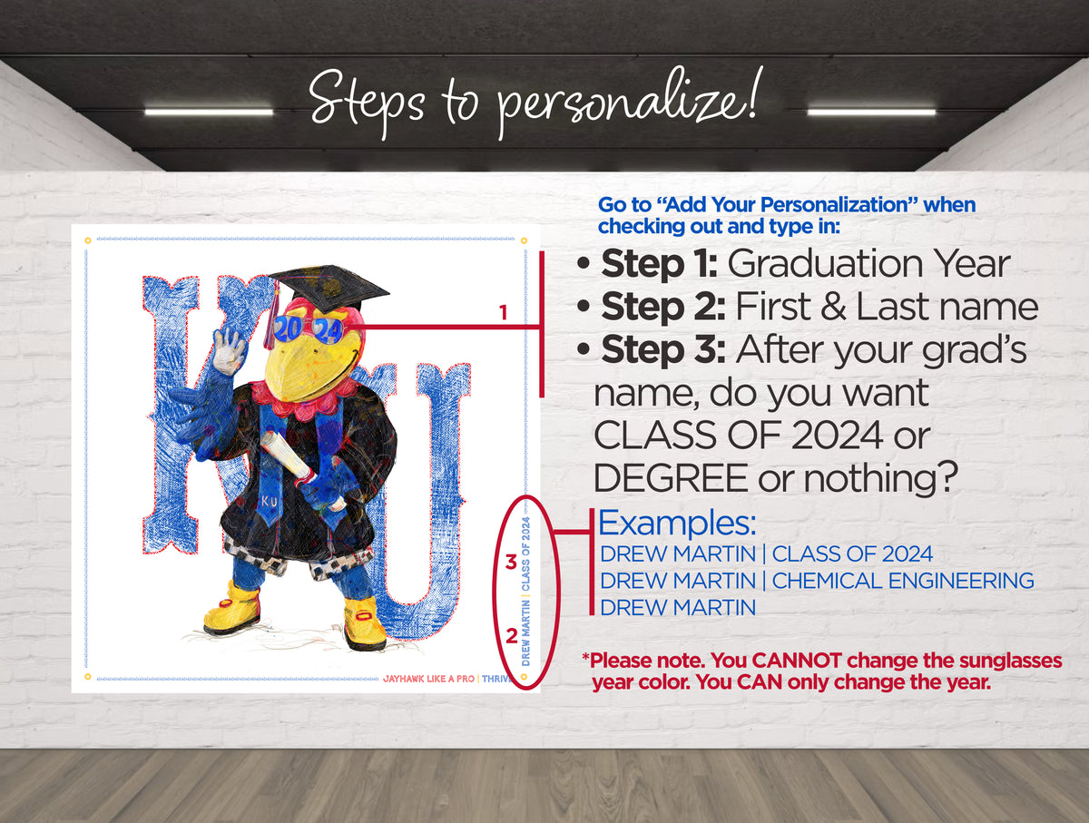 KU Personalized Jayhawk Wall Art: Graduation Canvas Print
