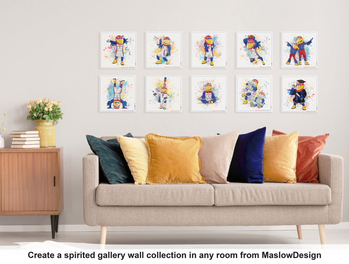 KU Jayhawk Hoopster Art: University of Kansas Basketball Splatter Paint Canvas Print