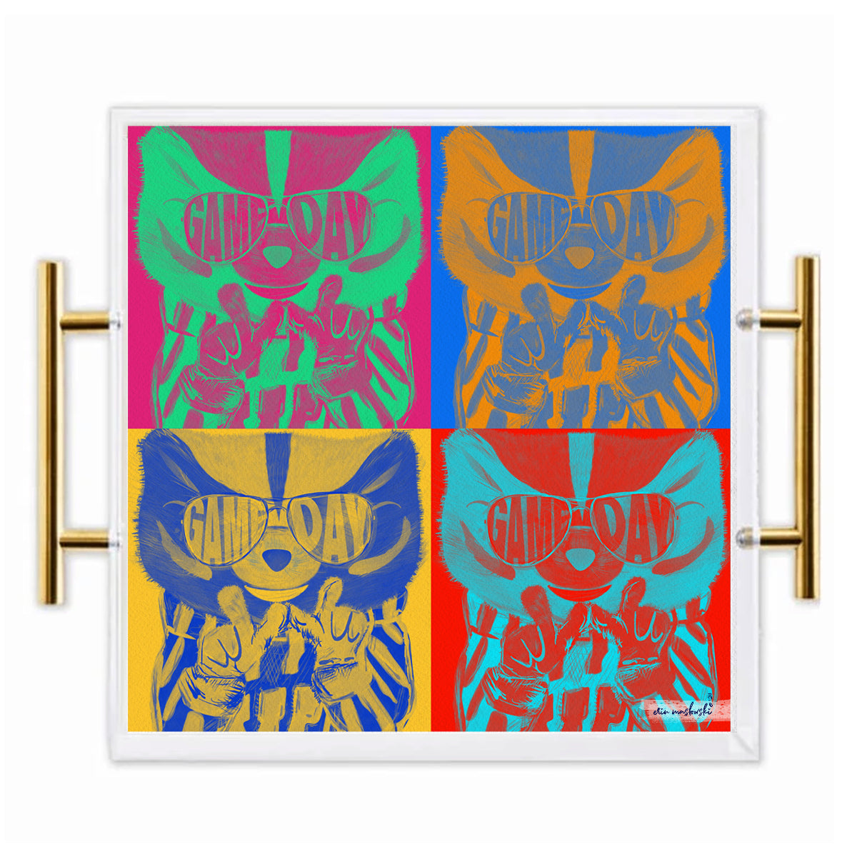 Wisconsin Badgers Acrylic Tray | Brushed Gold Handles | Double-Sided Art Print